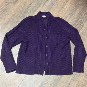 L.L. Bean Deep Purple Cotton Cable‑Knit Button Cardigan